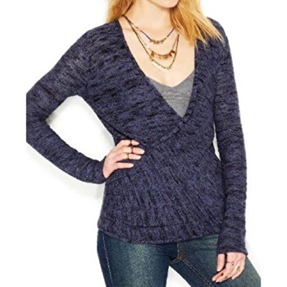 Free People Surplice Wrap Front Long Sleeve Top